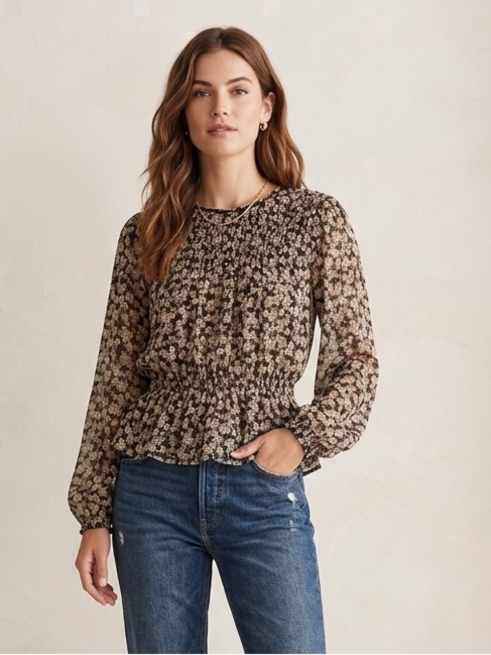 Anniewear Black Floral Peplum Blouse